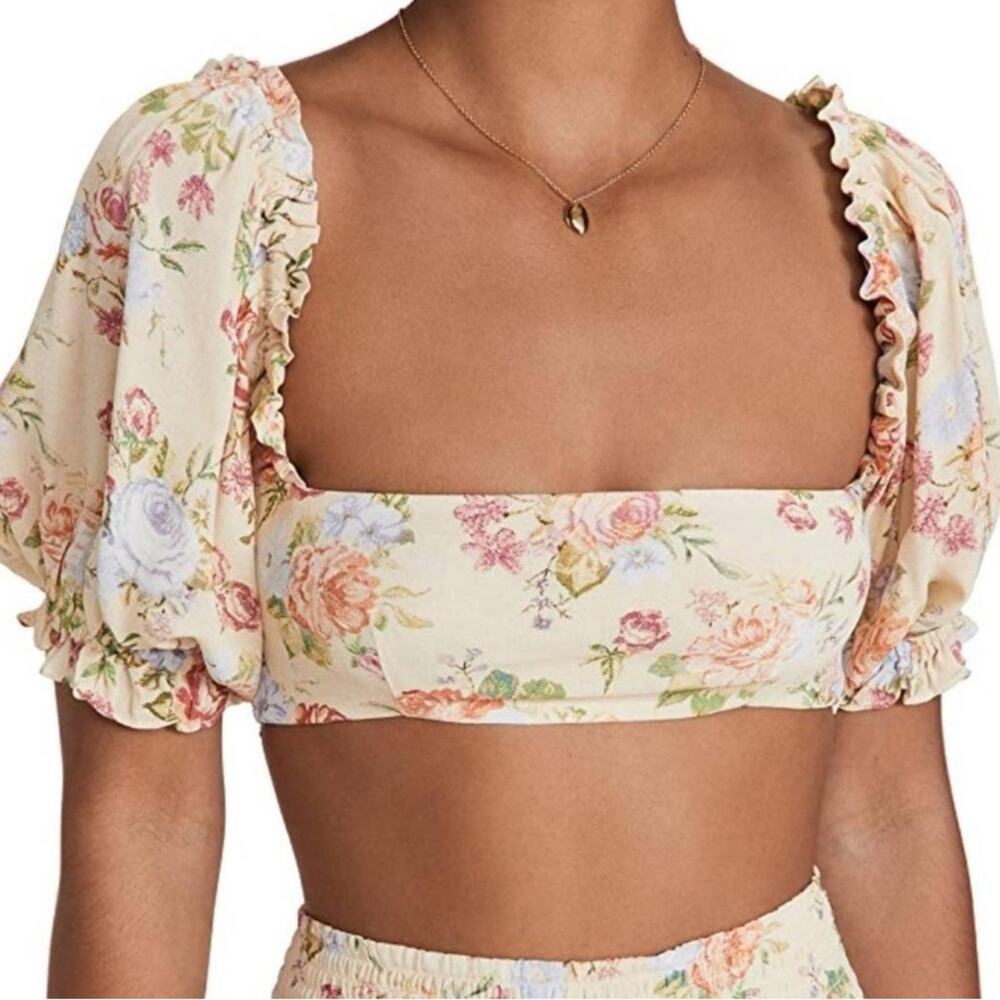 WeWoreWhat NWT Coco Crop Top vintage Drapes Zua Sand Multi Puffy Sleeves Sz XL